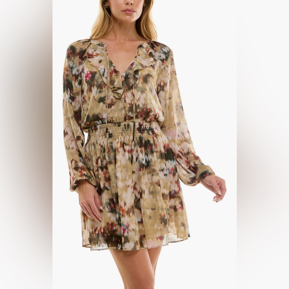Socialite Multicolor Long Sleeve Ruffle Tiered Dress Size Medium NWT